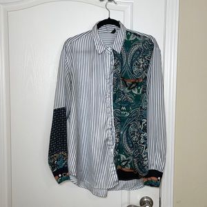 Large long sleeve button up shirt with pattern